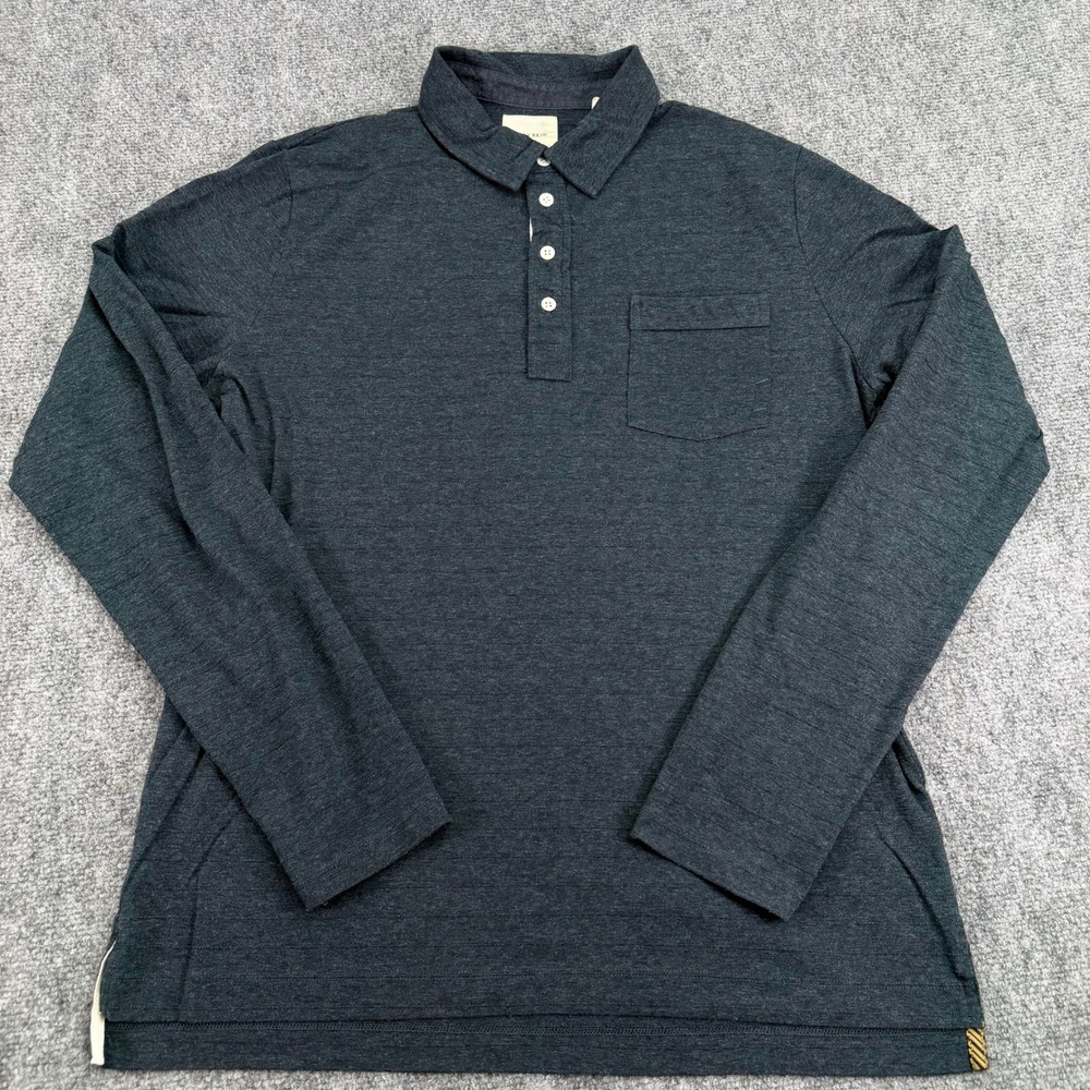 Billy Reid Polo Shirt Men's Large Charcoal Heather Long Sleeve Pocket Blend